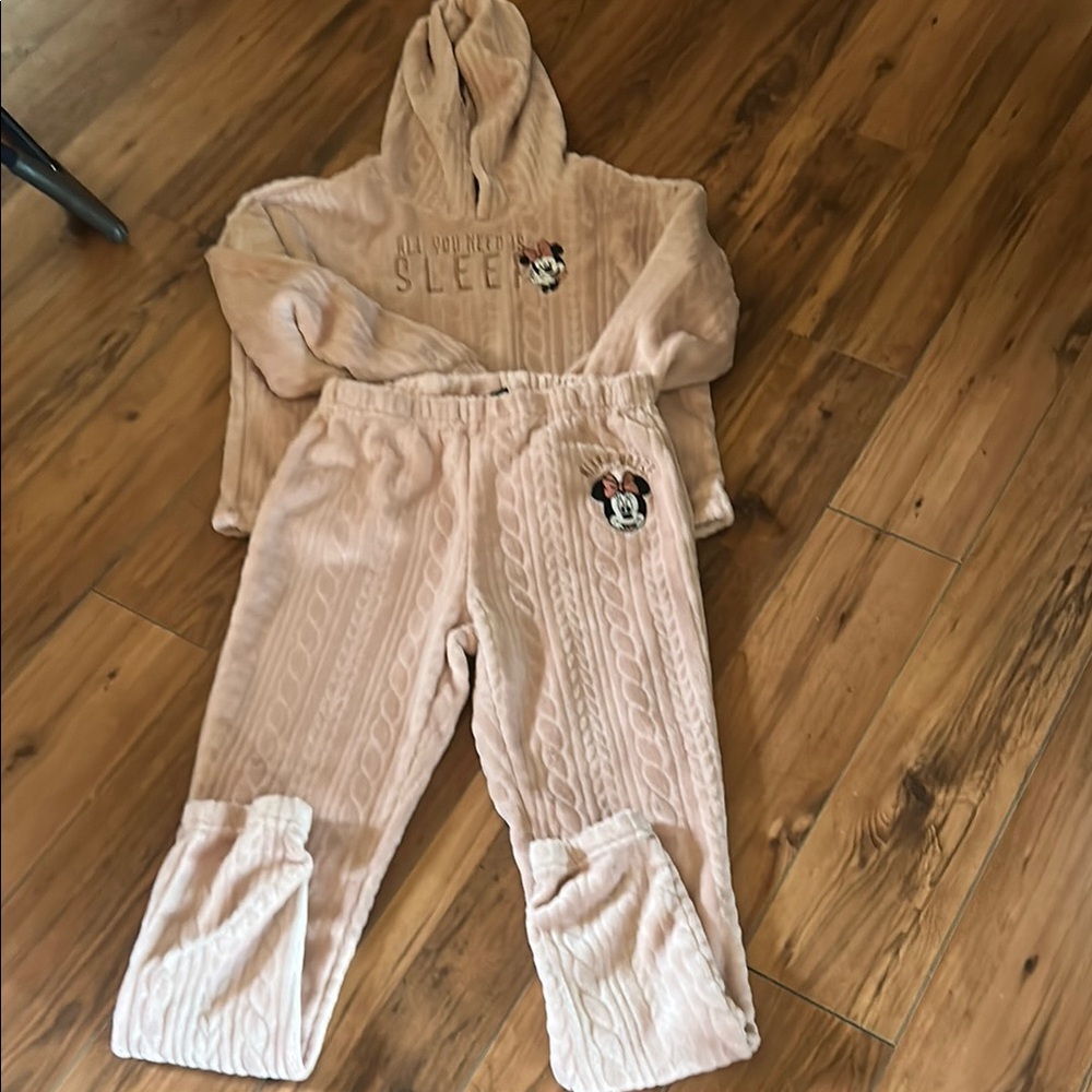 Beige Hooded Pajama Set with Character Design